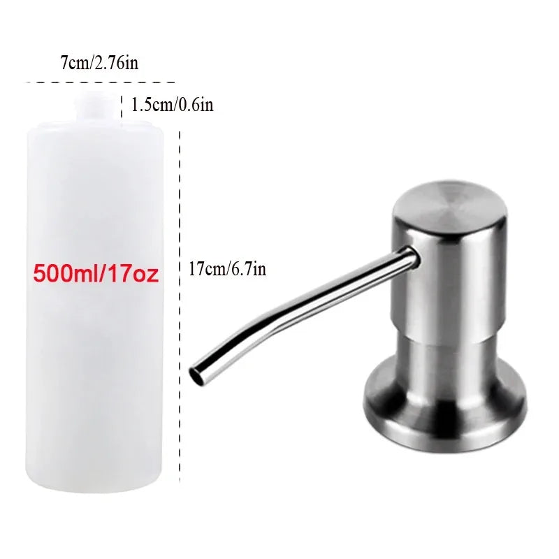 Stainless Steel Press Head Soap Dispenser for Kitchen Sink Soap Dispenser Extension Tube kit Under Sink Soap Dispenser Pump