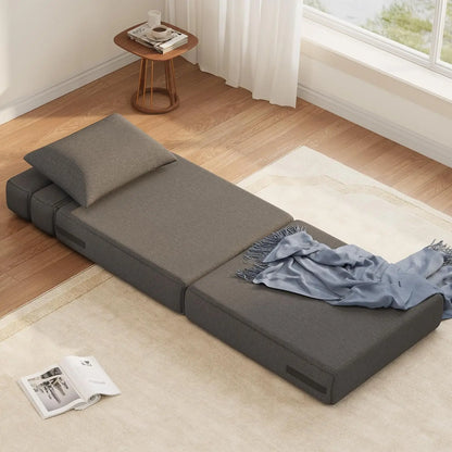 Foldable Sofa Bed Convertible Sleeper Chair with Pillow Comfort Sofa Chair High-Density Memory Foam Removable Linen Cover