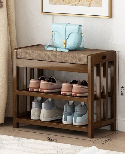 Shoe change stool Home door entry bench Solid wood shoe stool Storage shoe rack Simple bench Soft bag Sofa stool