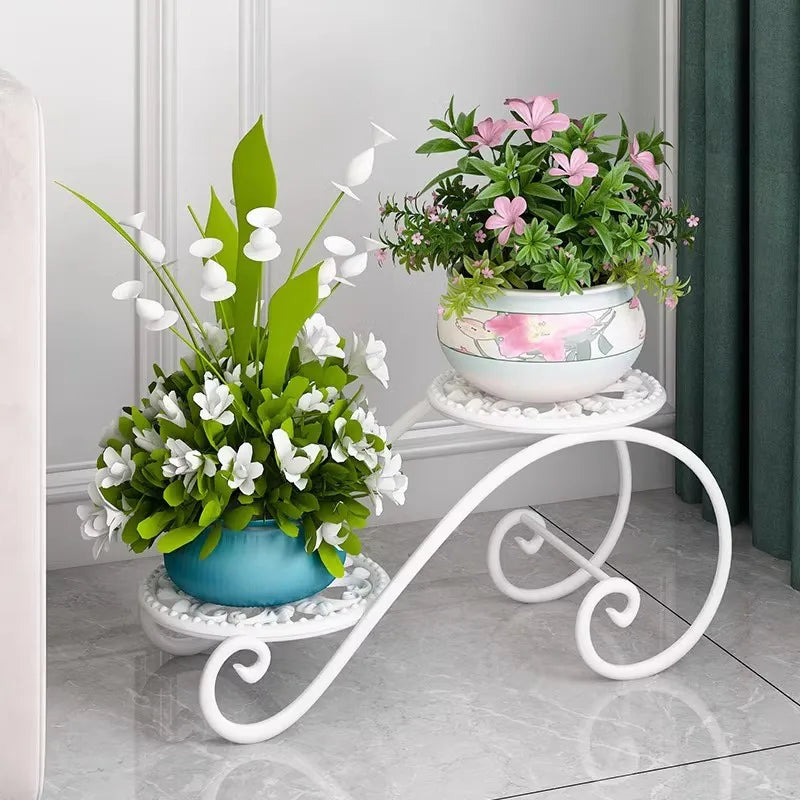 Two Tier Iron Plant Stand Floor Balcony Plant Rack Indoor Living Room Minimalist Flower Pot Shelf Hanging Plants Plant Rack