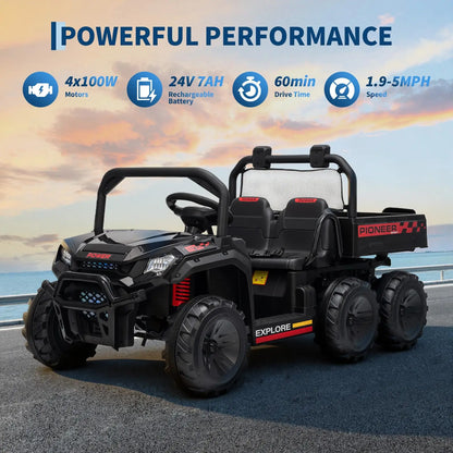 24V 4WD Electric Ride-on Dump Truck For Kids 2-Seater With Parental Remote Control 3 Speeds All-Terrain Off-Road Toy Car
