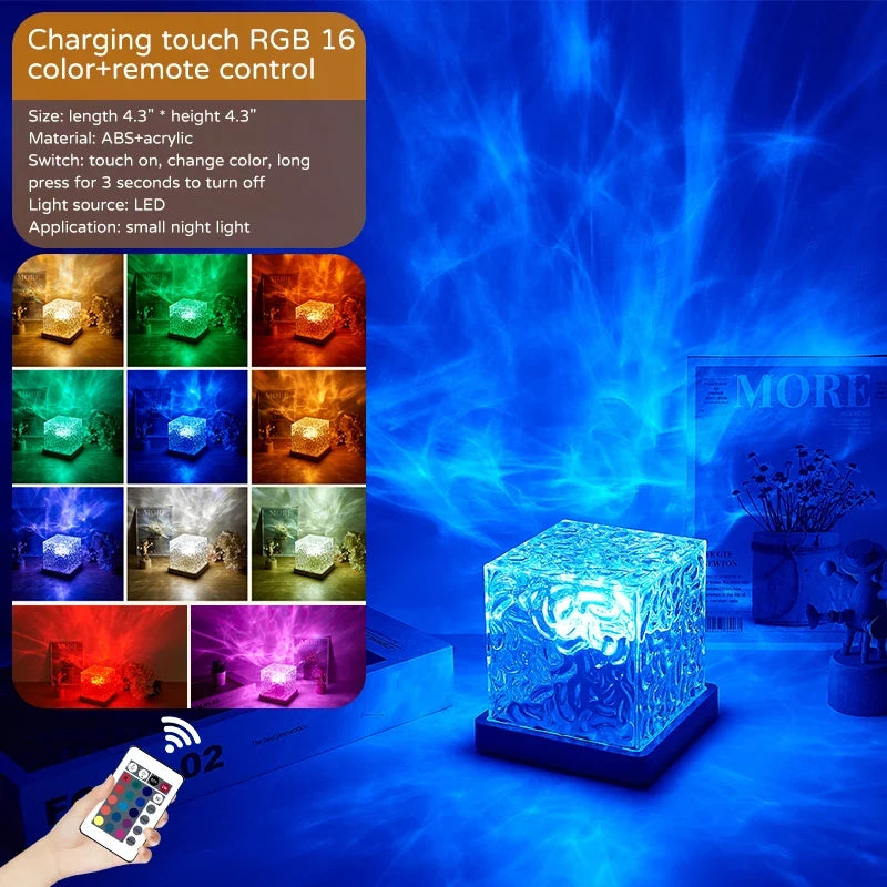 Northern Lights Projector Lamp 16 Colors Ocean Wave Night Light Remote Control Party Atmosphere Light Home Bar Restaurant Gift
