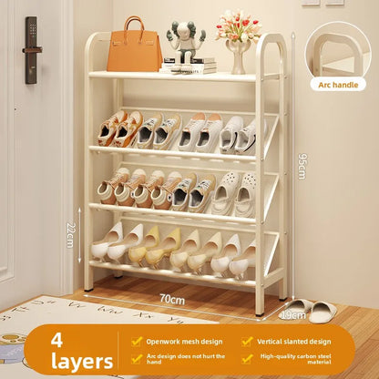 Steel shoe rack household door simple storage space saving metal multi-layer narrow shoe cabinet