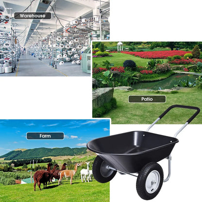 Dual Wheel Wheelbarrow Heavy Duty Garden Cart 330lbs Capacity Utility Cart Black