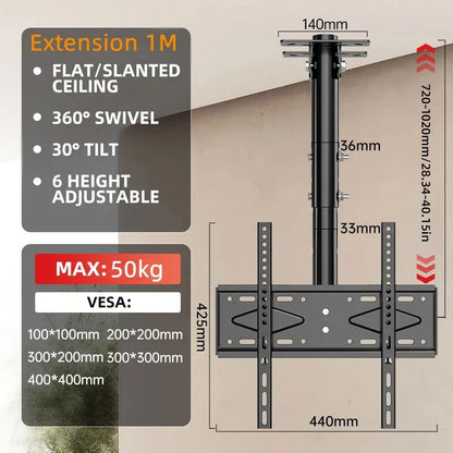 Ceiling TV Mount Full Motion TV Bracket for Most 32-65" Flat Curved TVs/Monitors Swivel Tilt Height Adjustable Hanging TV Mount