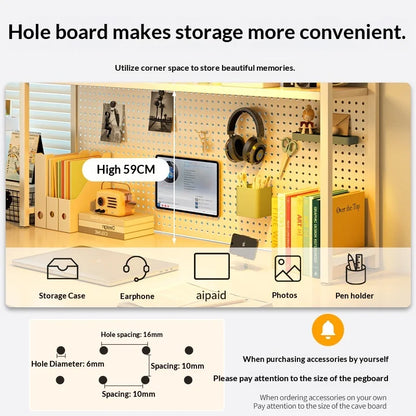 Iron Desktop Pegboard Bookshelf Multi Tier Desk Organizer Storage Shelf Student Computer Workstation Tidy Rack Cabinet Furniture