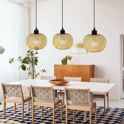 Retro Bamboo Pendant Lamp Woven Chandelier Hanging Lamp Handmade Rattan Pendant Light Fixture Restaurant Dining Room Indoor Ligh