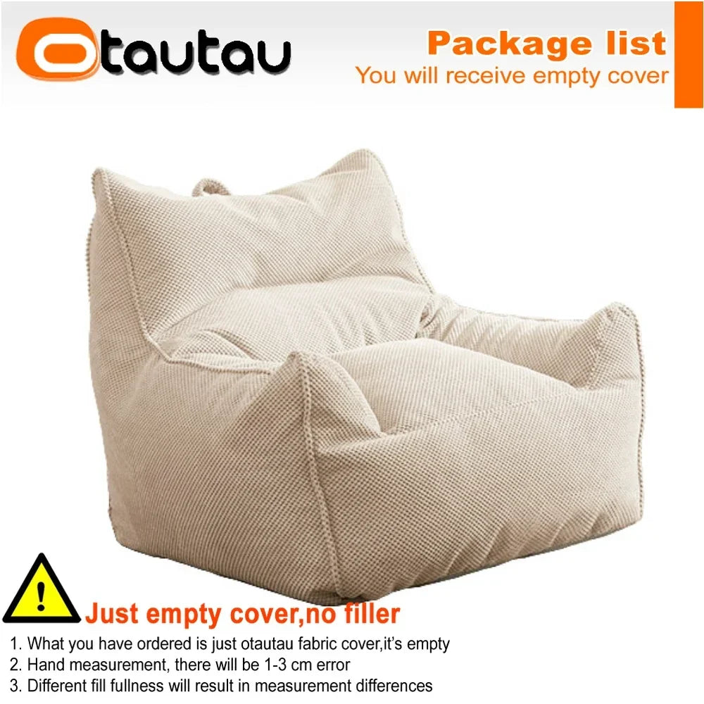 OTAUTAU Soft Waffle 1-2 Seat Bean Bag Couch Cover Set Without Filler Beanbag Armchair Lazy Sofa Bed Lounger Ottoman Stool SF182