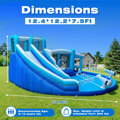 Water Slide for Adults &Kids Double Water Slides Inflatable Bounce House Water Slide Water Park, Kids Bouncy House