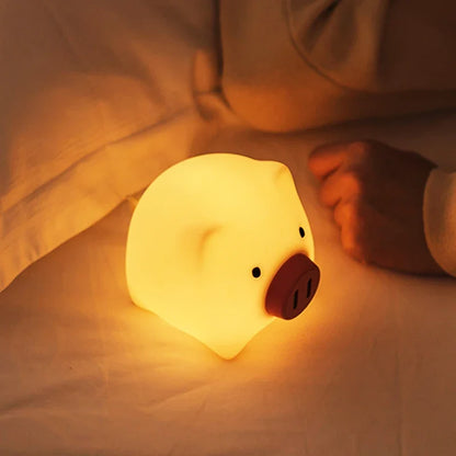 Cute Pig Night Light Pet Silicone Night Lamp Rechargeable Warm Lamp Timed Turn Off Room Decoration Children's Night Light Gift