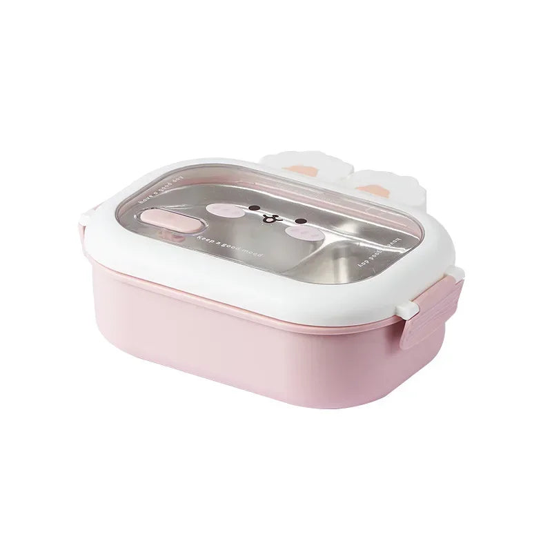 Stainless Steel Bento Box Creative Rabbit Design Divides Sealed Portable Lunch Box with Buckle for Children Student Cute Gifts