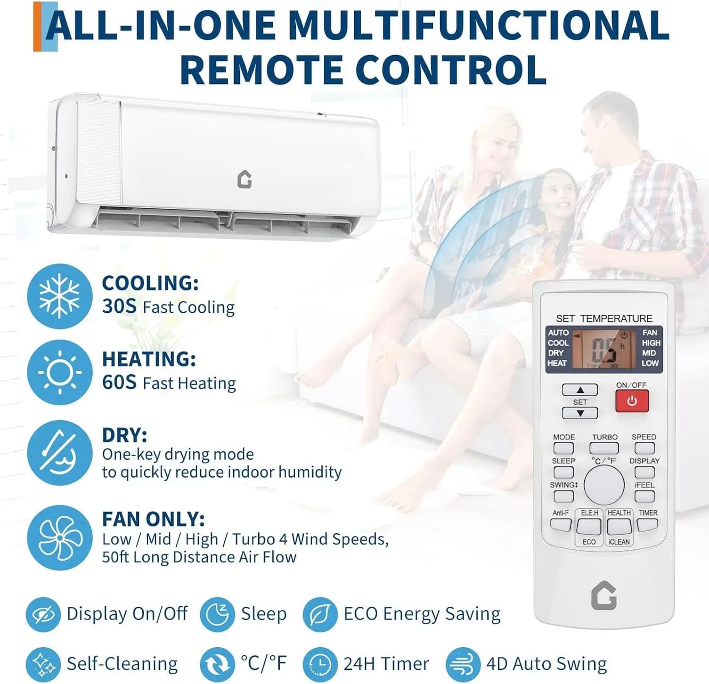 24000 BTU Mini Split Air Conditioner Heat Pump 19 SEER2 230V Ductless Inverter AC System with WiFi Cooling & Heating 1500 Sq. Ft
