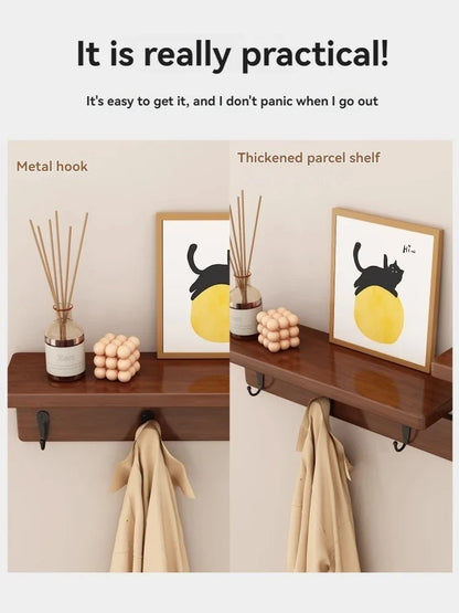 Solid wood clothes hook, multifunctional coat hook on the entrance entrance wall, key hook, wall mounted non perforated row hook