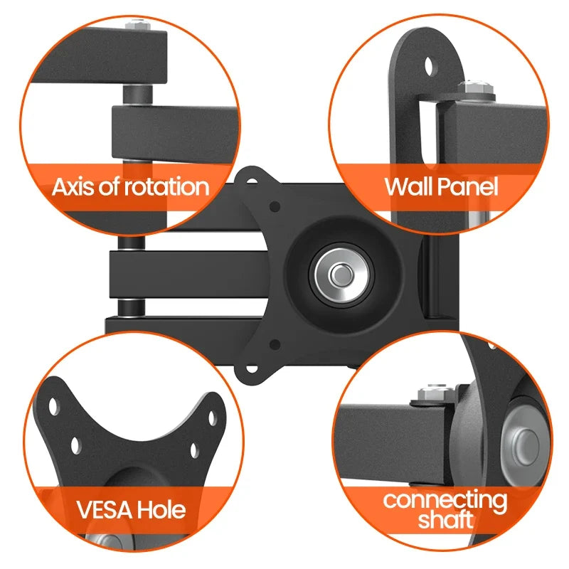 20° tiltable TV Wall Mount Bracket 360° Rotated Holder Universal TV Mounts for 14-24'' Computer Monitor Stand Monitor Flat Panel