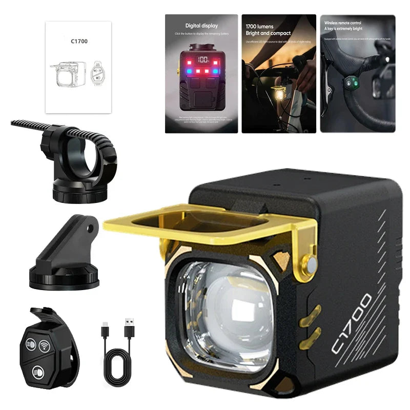 1700 Lumens ZHIYU Bike Headlight Bicycle Flashlight Handlebar Type-C MTB Road Highlight C1700 Front Lamp Bicycle Accessories