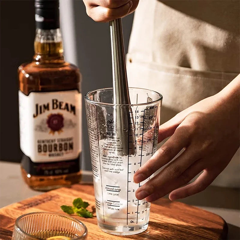 PGY 2Pcs Stainless Steel Cocktail Muddler with Bar Mixing Spoon Cocktail Muddler Long Drink Stirrer Bartender Bar Accessories