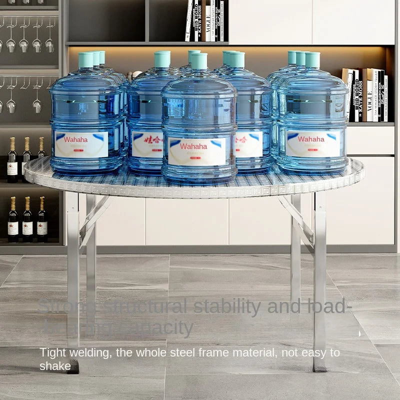 Stainless steel folding round table, suitable for home use, small apartments, large food stalls, and street vendors.