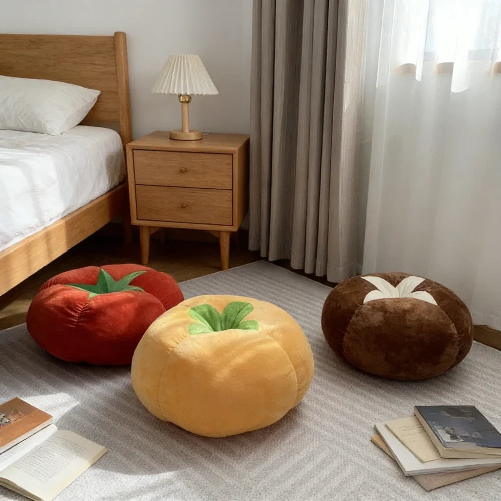 Thickened Cushion with Tomato-Shaped Pillow Vegetable Mushroom Persimmon Round Cushion Pad for Window Seat Pillows for Bedroom
