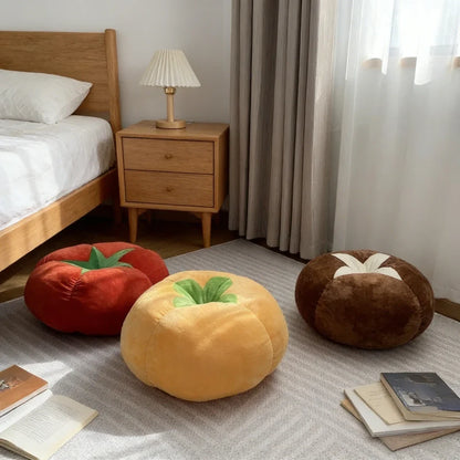 Thickened Cushion with Tomato-Shaped Pillow Vegetable Mushroom Persimmon Round Cushion Pad for Window Seat Pillows for Bedroom