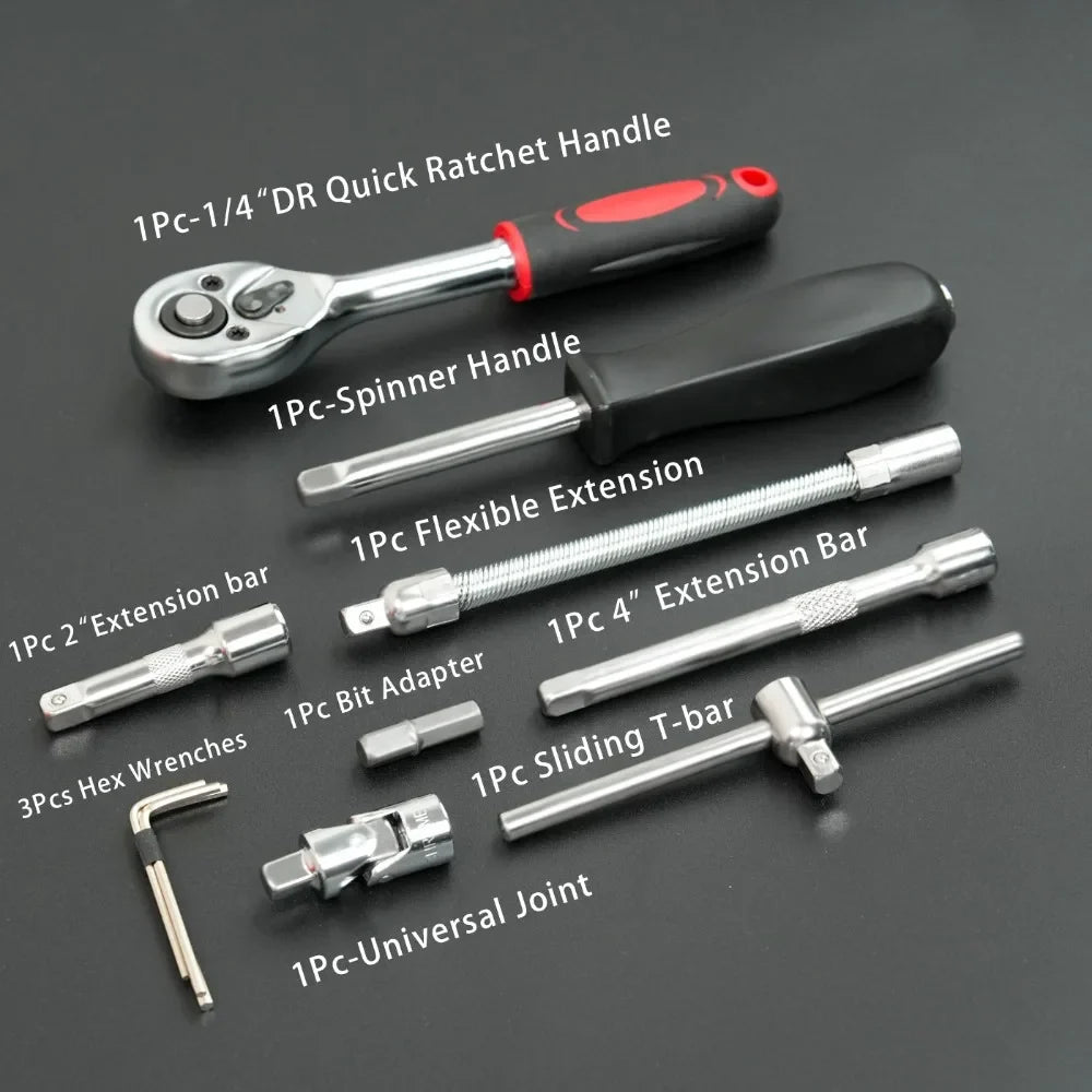 46Pcs Auto Repair Combination Ratchet Wrench Toolbox Family Tools Auto Maintenance Vehicle-mounted Socket Repair Set Tools