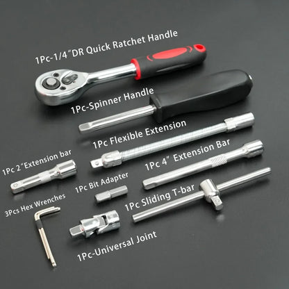 46Pcs Auto Repair Combination Ratchet Wrench Toolbox Family Tools Auto Maintenance Vehicle-mounted Socket Repair Set Tools