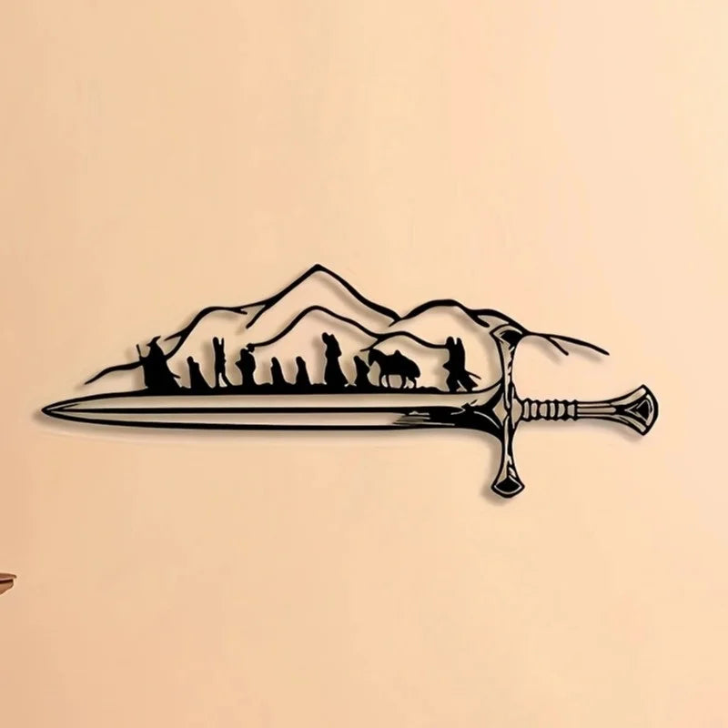 "The Fellowship of the Ring" Metal Wall Art - Retro Iron Silhouette Mural, Frodo and Sam, Fantasy Home Decoration for LOTR Fans