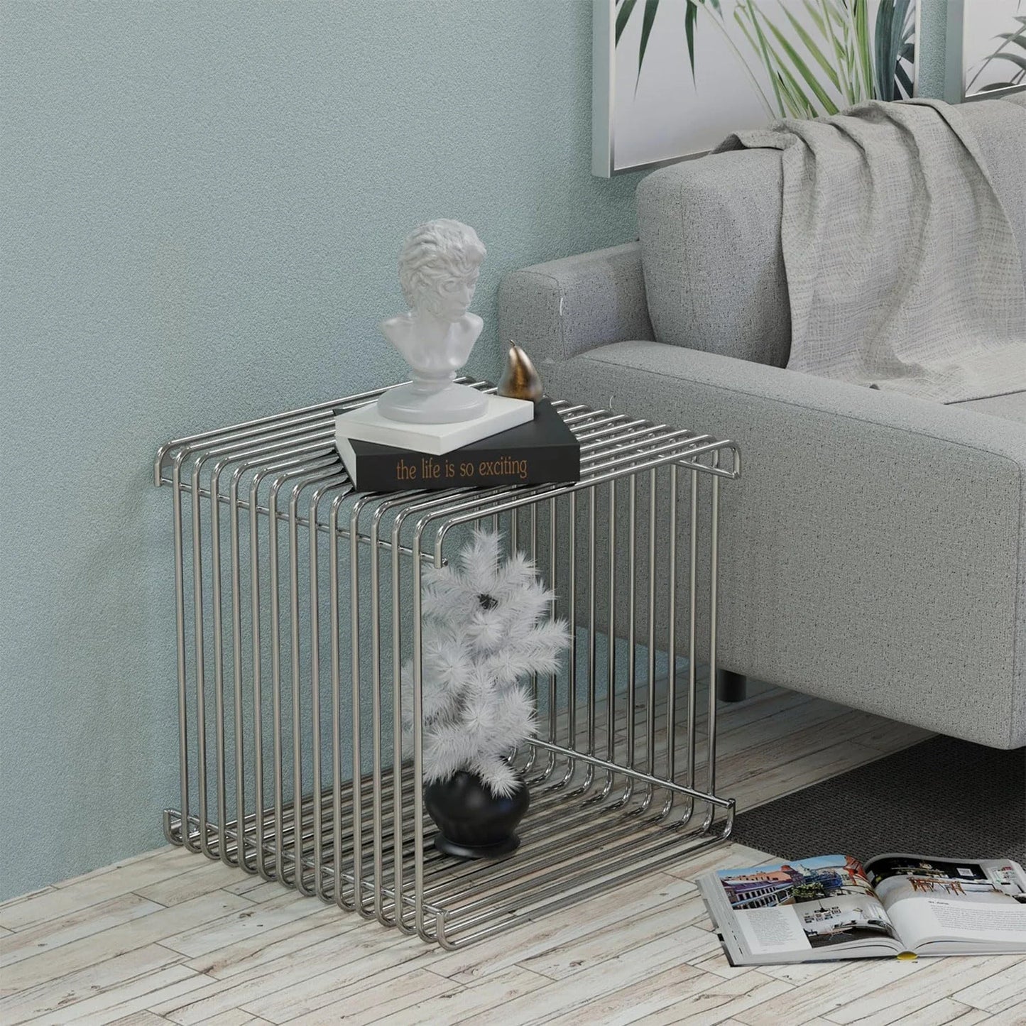 Side Table with Metal Frame, Modern Minimalist End Table, Space-Saving Bedside Table, Nightstand Suitable for Bedroom
