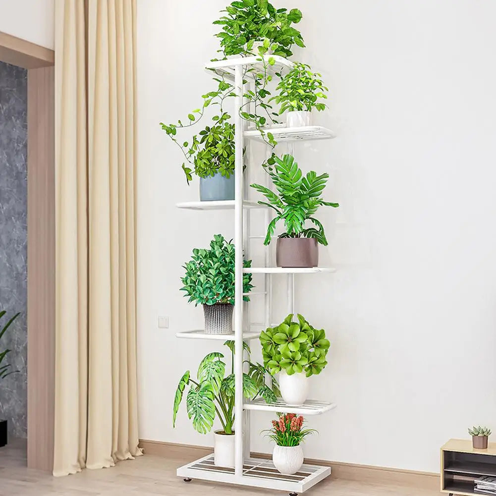 7-Tier Metal Plant Stand Indoor Outdoor Flower Shelf Multi-Layer Display Rack, Space-Saving Organizer for Living Room Balcony
