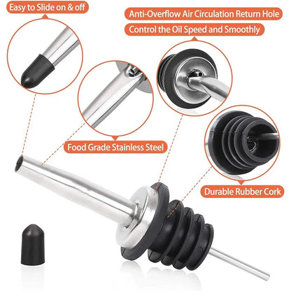 4 Pieces Stainless Steel Classic Bottle Pourers Liquor Pourers with Rubber Dust Caps Olive Oil Spout Speed Pour Spouts YY074