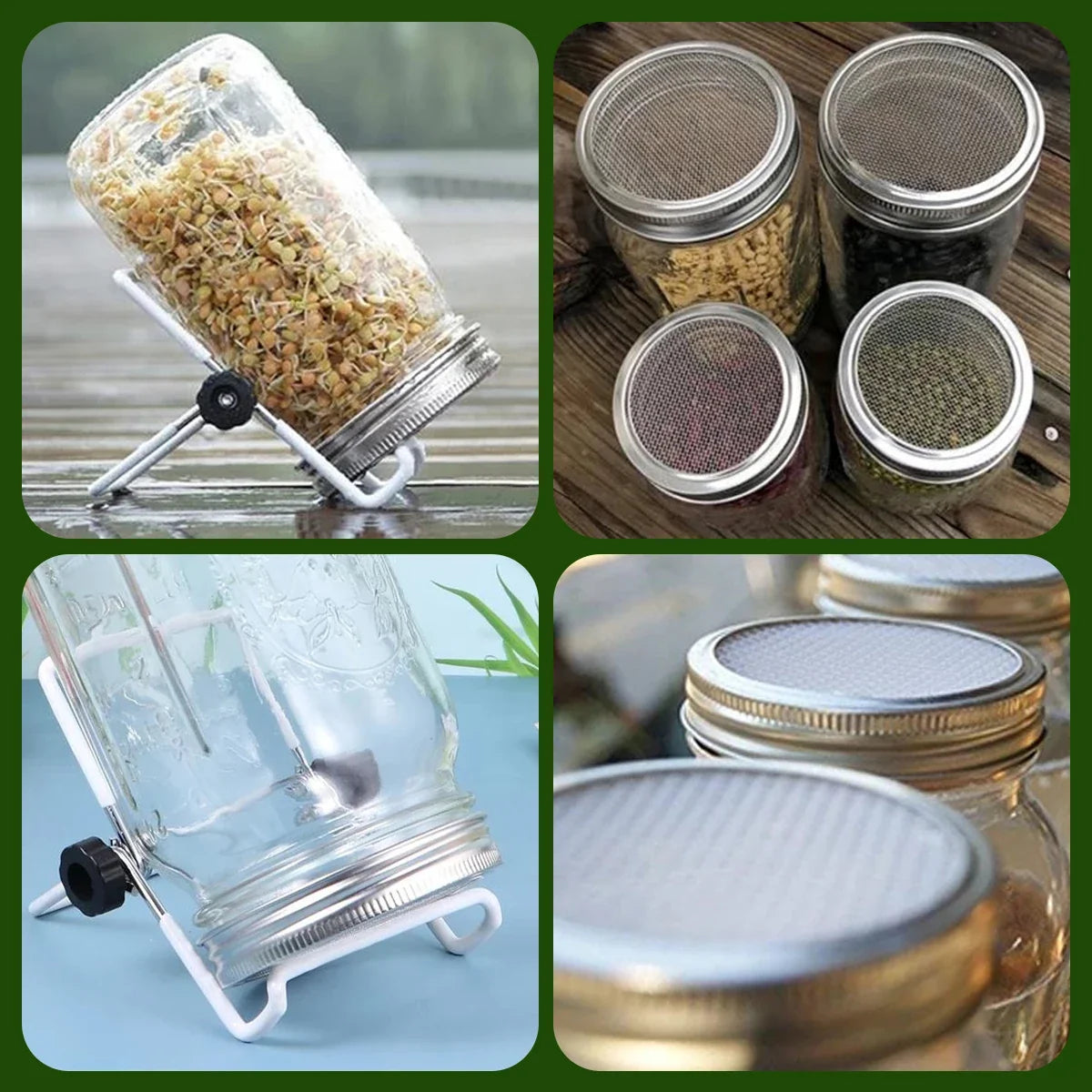 1/2 Pcs Seed Sprouter Germination Cover Stainless Steel Seed Sprout Can Lid Washable Wide Mouth Mason Jars Screen for Grow Bean