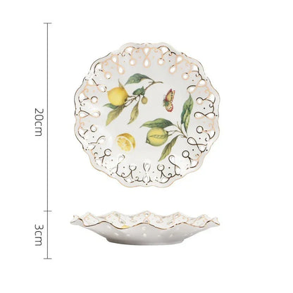 Europeanc Style Ceramic Dining Plate Elegant Lemon Pattern Dinner Steak Plate Coffee Cup Set Western Cuisine Dessert Plate