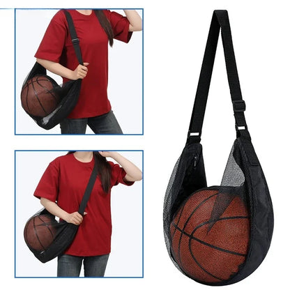 Single Ball Bag with Zipper Pocket Mesh Ball Storage Bag Sport Equipment Drawstring Sling Storage Net Carrying Basketball