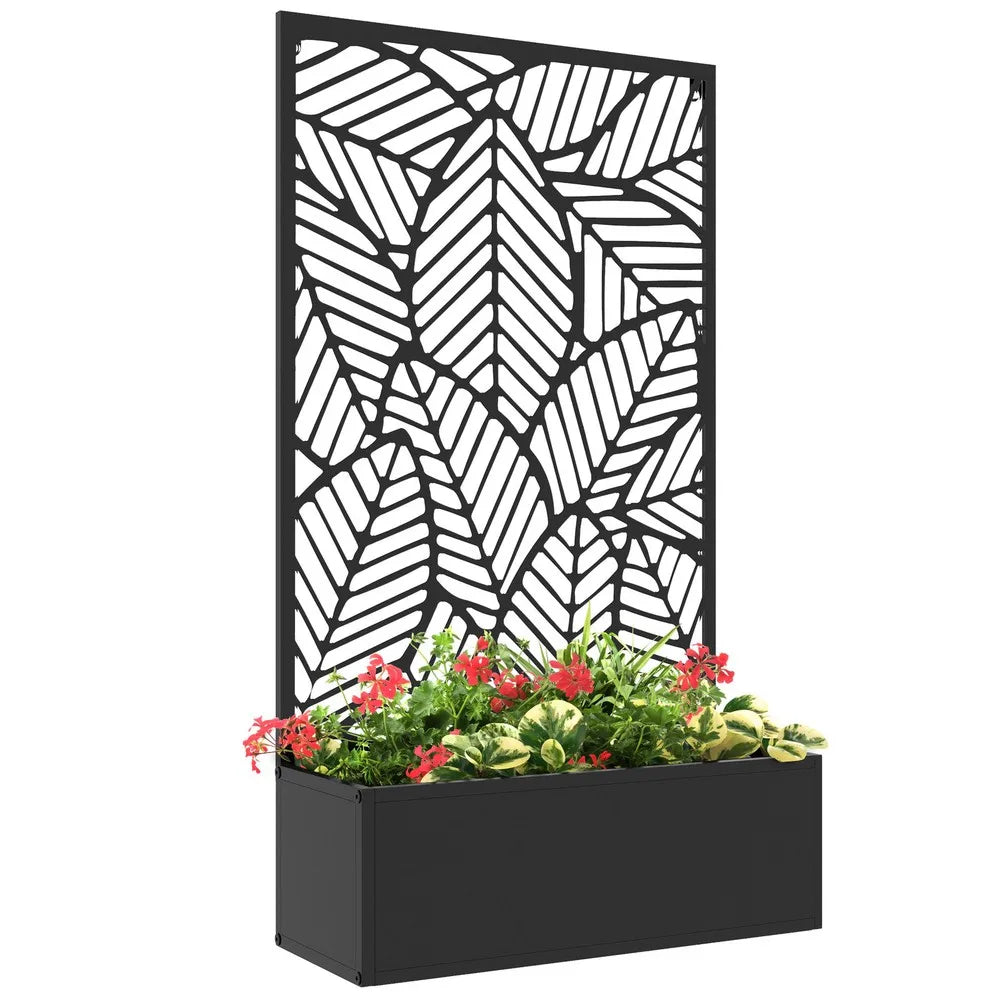 Outdoor Privacy Screen with Raised Graden Bed, Metal Frame