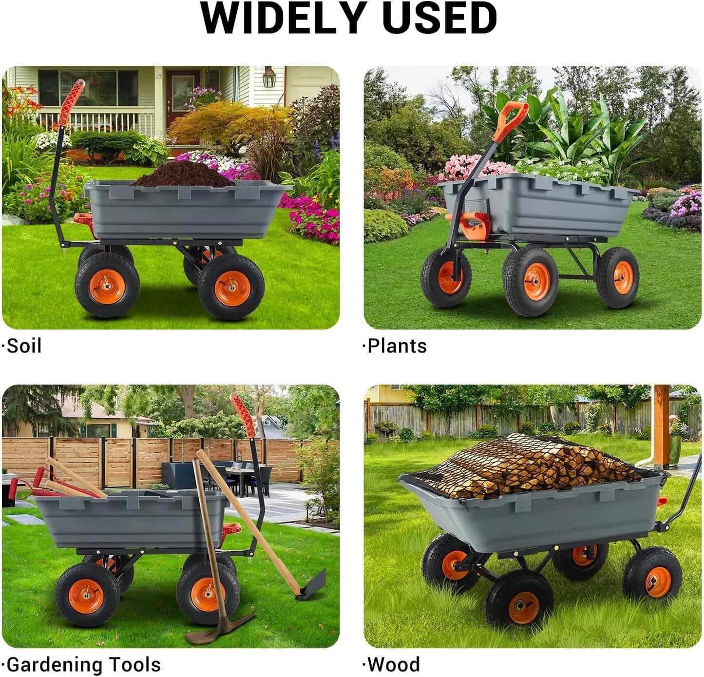 Poly Garden Dump Cart, 900Lbs Heavy Duty Utility Dump Wagon Yard Cart ,10" Tires
