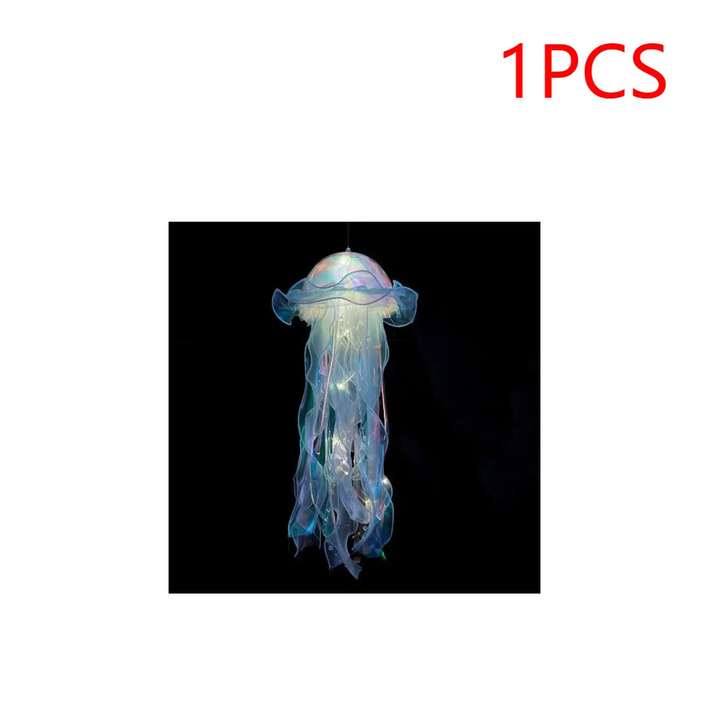5PCS Jellyfish Bedroom Night Light Lamp Button Battery Hanging Atmosphere Decoration Lamp with Ribbon&Bead for Girl Bedroom 2024