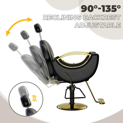Commercial Barber Chair Reclining & 360° Swivel, Heavy Duty Hydraulic Salon Chair With Adjustable Height For Haircut Shampoo