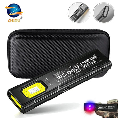 Powerful 550LM EDC Flashlight USB C Rechargeable Portable Torch with COB Red and Blue Lights Outdoor Portable Pen Clip Lantern