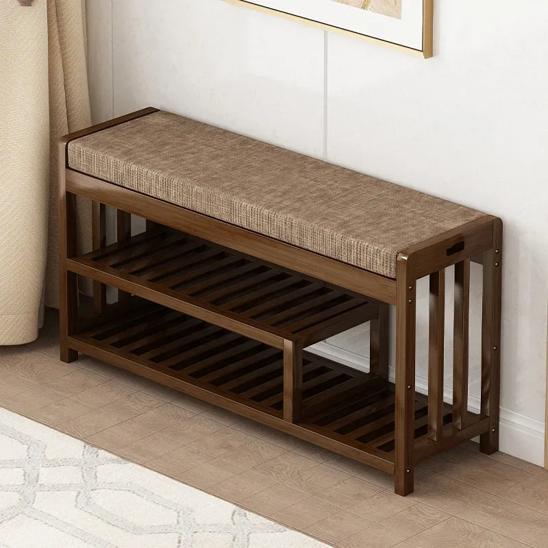 Shoe change stool Home door entry bench Solid wood shoe stool Storage shoe rack Simple bench Soft bag Sofa stool