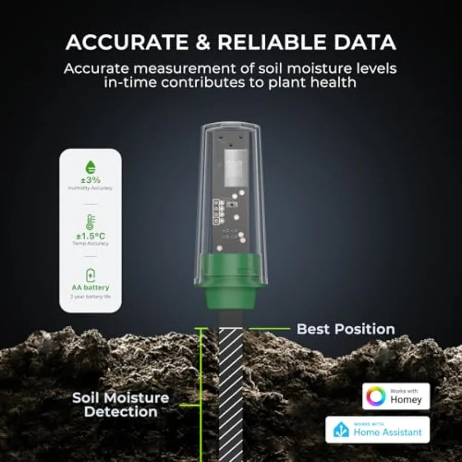 Smart Soil Moisture Sensor Zigbee hub Needed Capacitive Probe Moisture/Temperature Meter for Garden Planting Compatible with Ho