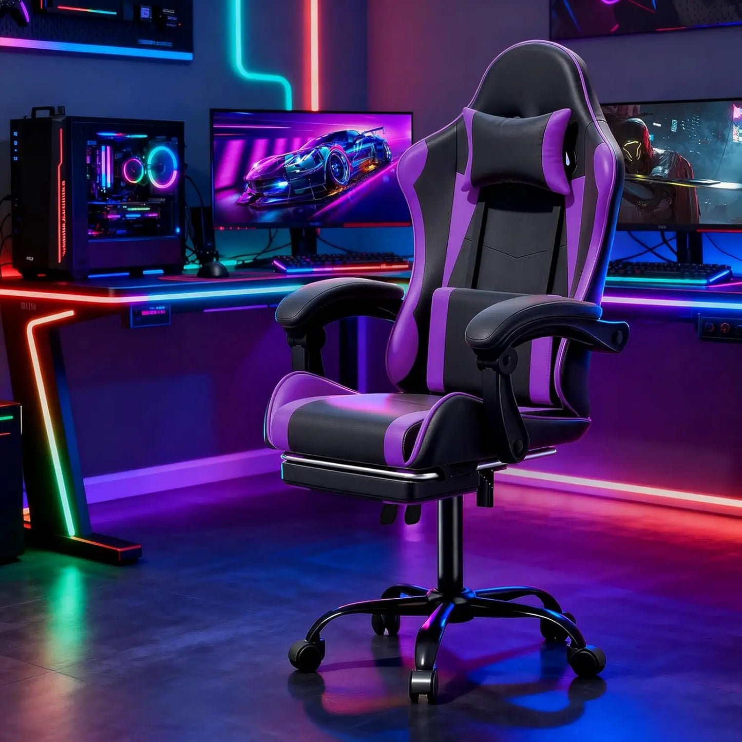 Gaming Chair for Adults, Ergonomic Computer Chair with Linkage Armrests,Height Adjustable Gamer Chair with Footrest and Headrest