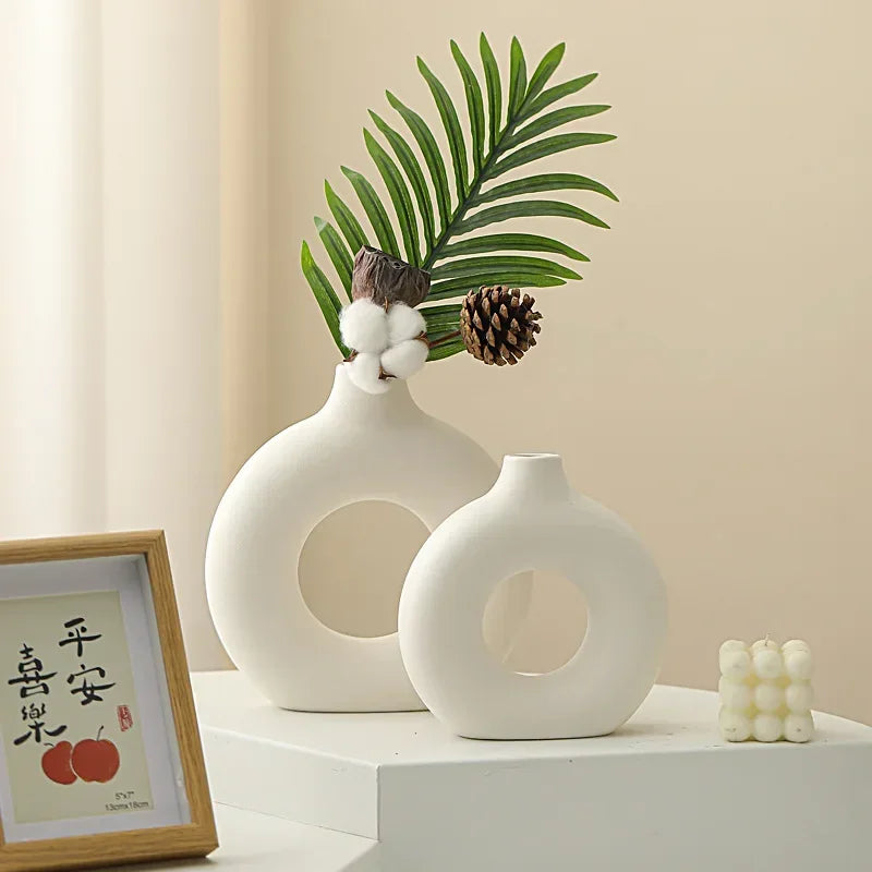 Nordic Style Flower Vase Morandi Geometric Vase Ceramic Art Crafts Bedroom Living Room Desktop Decoration Vase Decoration Home