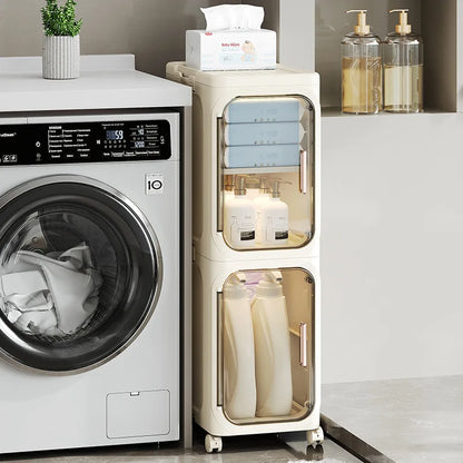 Household bathroom narrow seam storage cabinet, multifunctional foldable with wheels, dust-proof and crevice storage cabinet