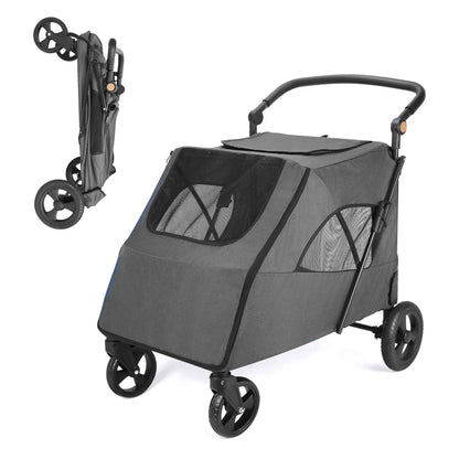 Pet Stroller for Large Dogs,Up to 66lbs Pet Pram Adjustable Handle, Folding Dog Buggy, XXL Storage Double Pet Pram for Cats