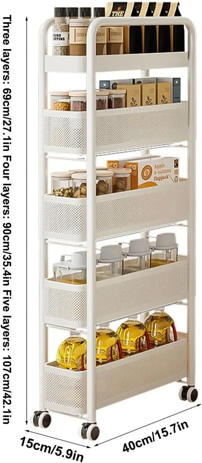 Slim Storage Cart with Track Pull,Bathroom Storage Organizer Rolling Utility Cart, for Office Bathroom Kitchen Laundry Room