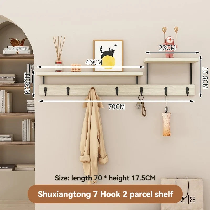 Solid wood clothes hook, multifunctional coat hook on the entrance entrance wall, key hook, wall mounted non perforated row hook
