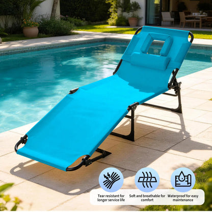 Folding Tanning Chair With Face Hole Portable Face Down Beach Lounge Chair 5-Position Adjustable Outdoor Pool Patio Chaise