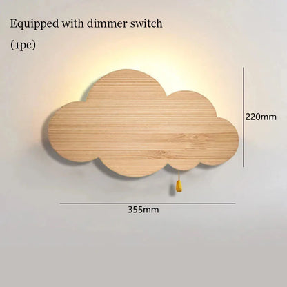 Wood grain cloud wall lamp with dimmer switch LED Wall light Children Room Nursery Room Bedroom Bedside Wall Lights