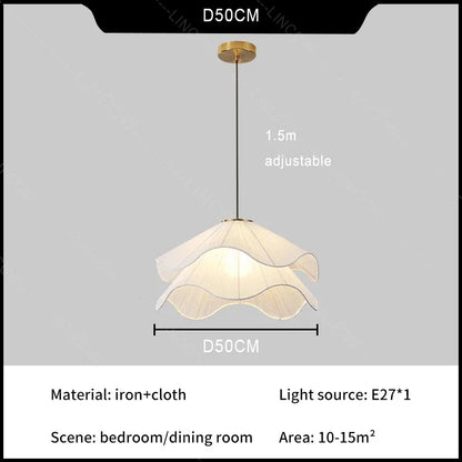 Nordic Minimalist Cream Pendant Lights White Fabric Led Living Room Bedroom Home Decor Chandelier Balcony Hanging Lamp Fixture