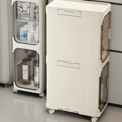 Household bathroom narrow seam storage cabinet, multifunctional foldable with wheels, dust-proof and crevice storage cabinet