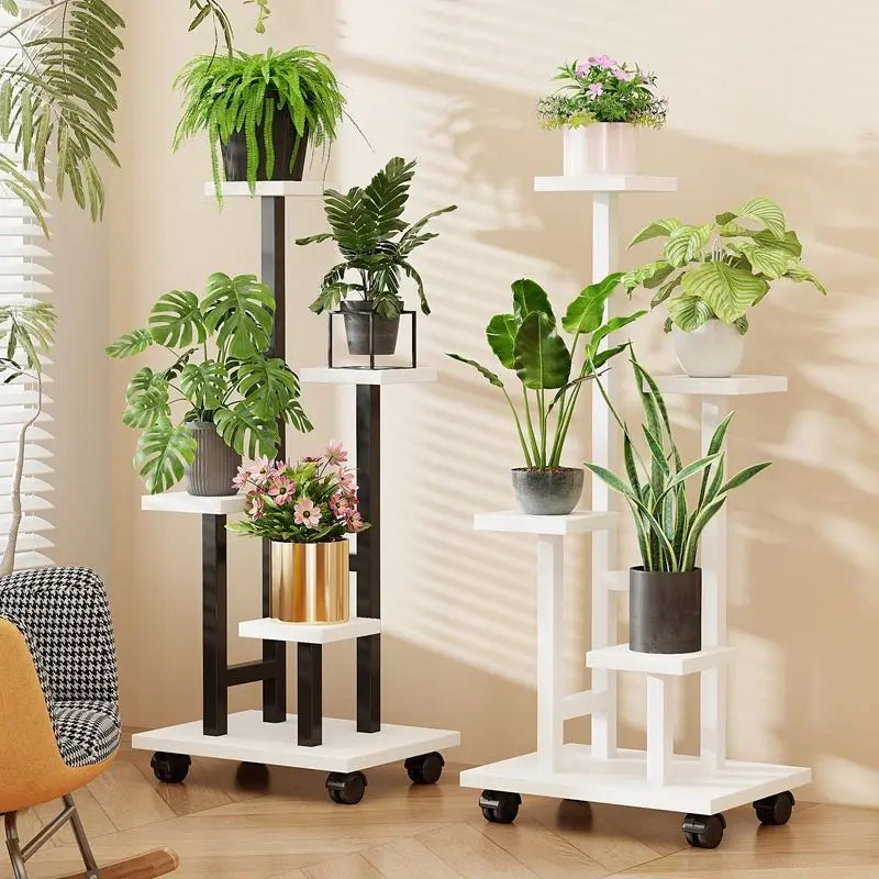 Mobile Iron Plant Stand Multi Tier Rolling Plant Rack Flower Pot Holder Indoor Outdoor Balcony Living Room Plant Shelf Rack